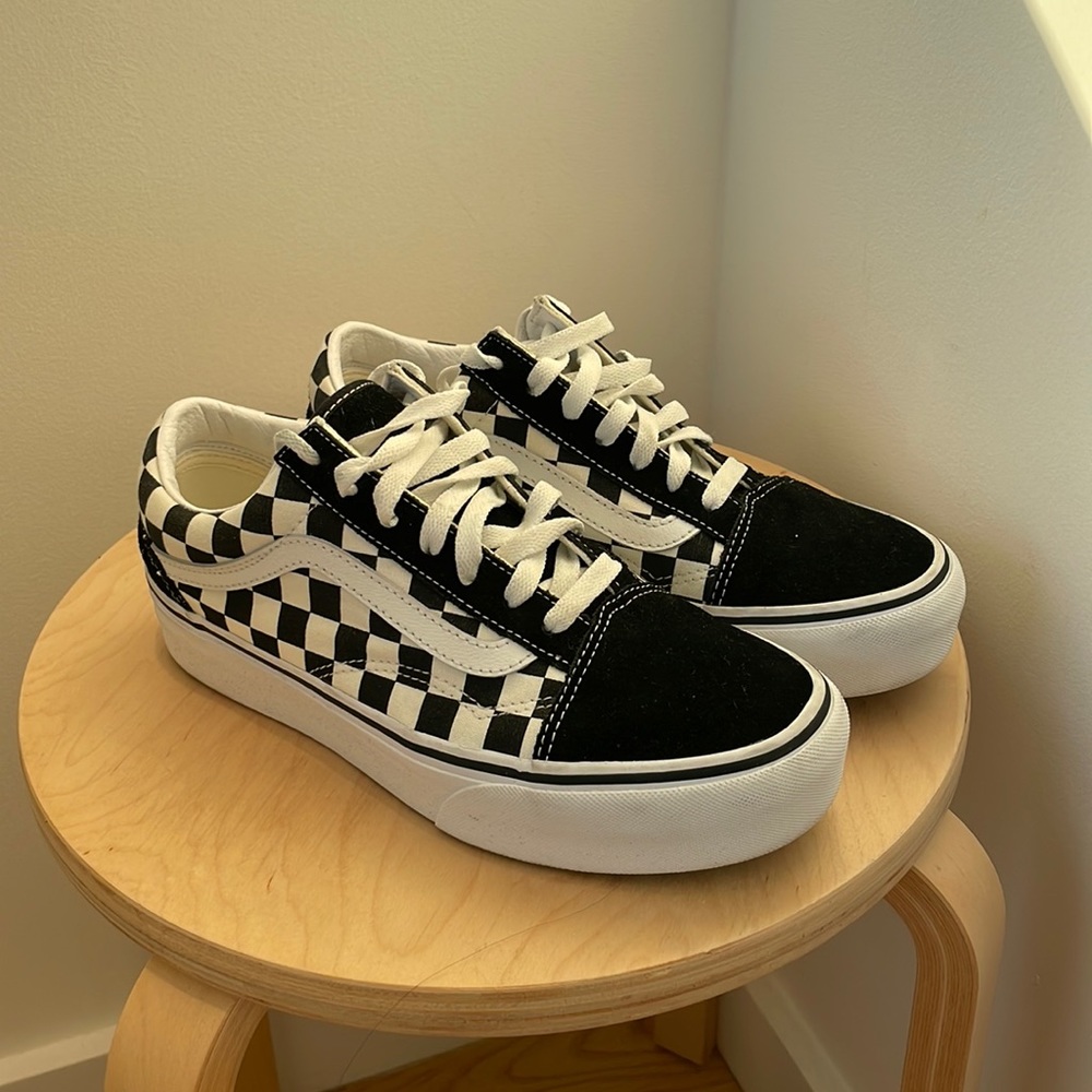 Vans White and Black Old Skool Sneakers Iconic Checkerboard Design